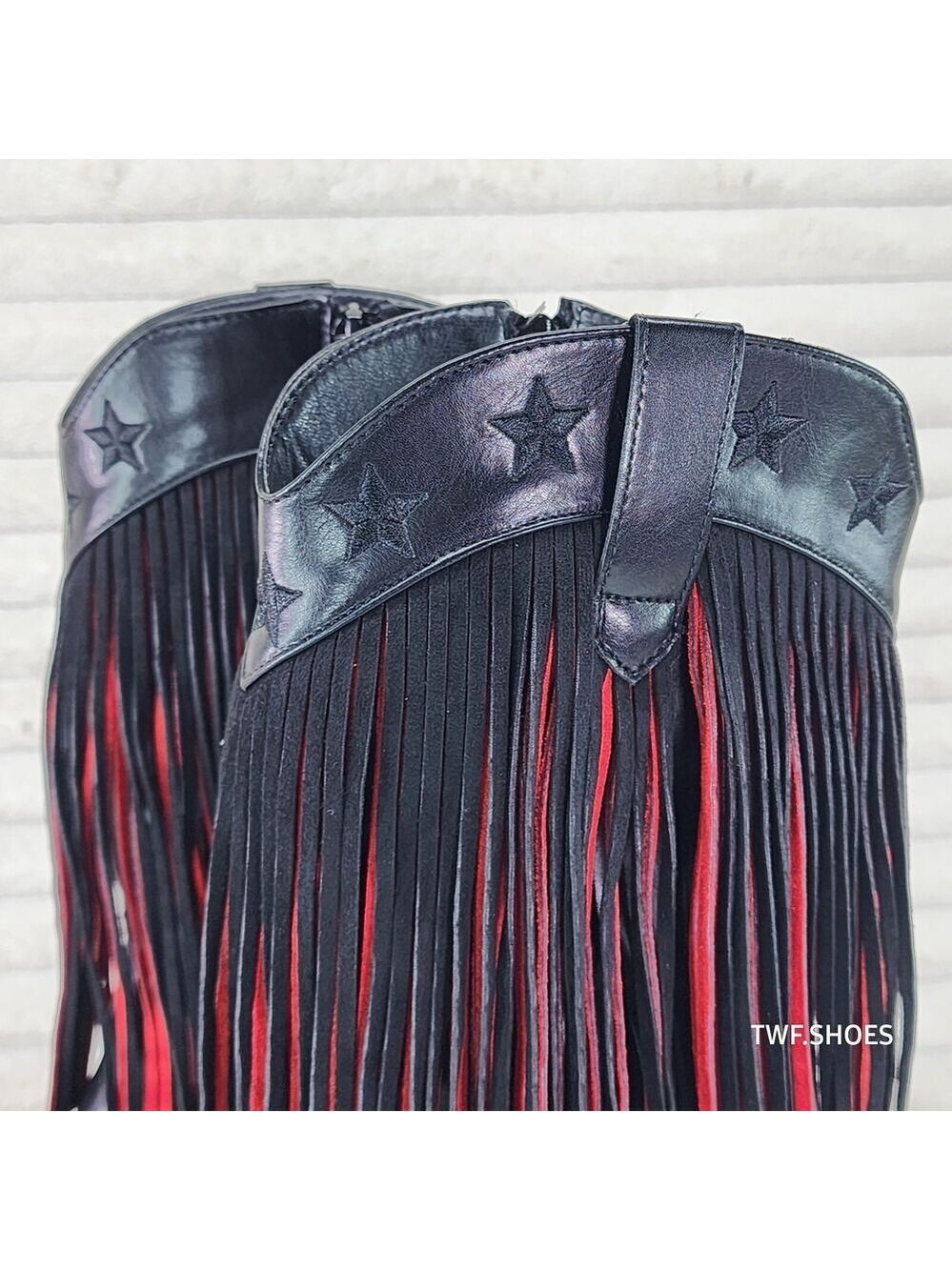 NIB Dusty Roads Mid Calf Black and Red Fringe Country Western Cowgirl Boots - Picture 11 of 12